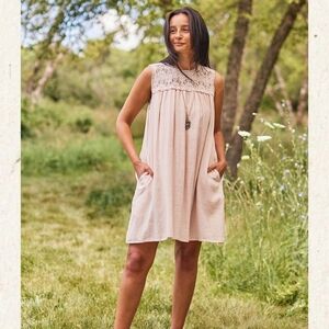 April Cornell Ava Cream Tan Gauze Lace Sleeveless Boho Tunic Dress Size XS